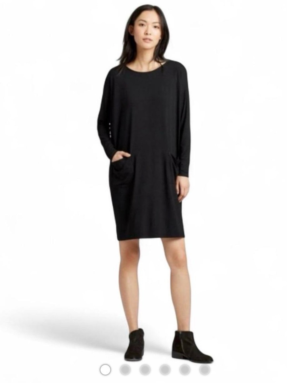 EILEEN FISHER  TENCEL JERSEY TWO POCKET OVERSIZED DRESS  LAGAN LOOK STRETCHY XS